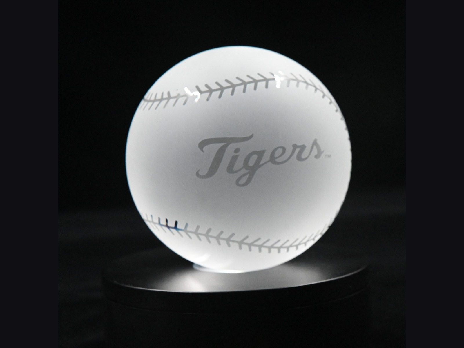 Frosted crystal baseball, masterfully etched
