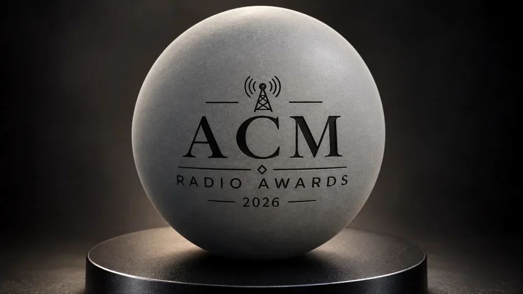Matte black crystal ball engraved for the ACM Radio Awards 2026