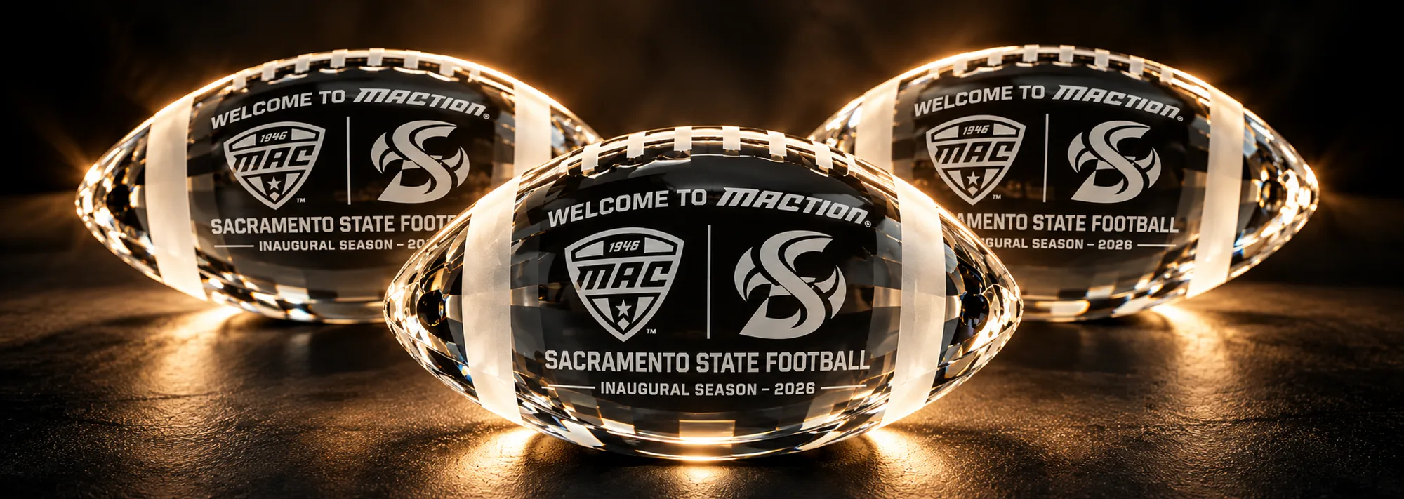 Sacramento State Football MAC inaugural season crystal footballs by Crystal Legacy Moments